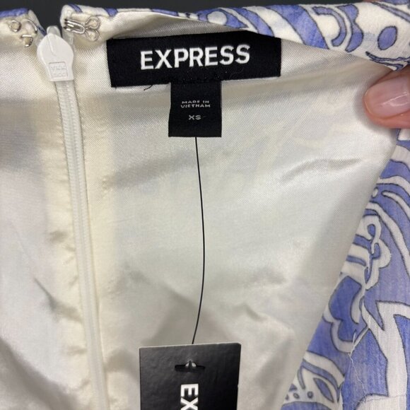 EXPRESS NEW Sleeveless Tiered Ruffle Dress Womens XS Lavender White Lined - Picture 8 of 8